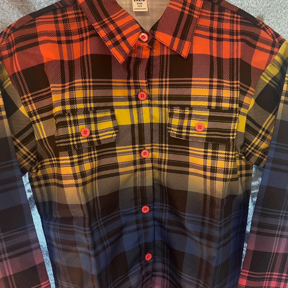 SHEIN Multicolor Plaid Button Down Shirt